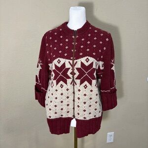 Woolrich Womens Red Nordic Reindeer Wool Blend Cardigan Sweater Sz M Holiday EUC